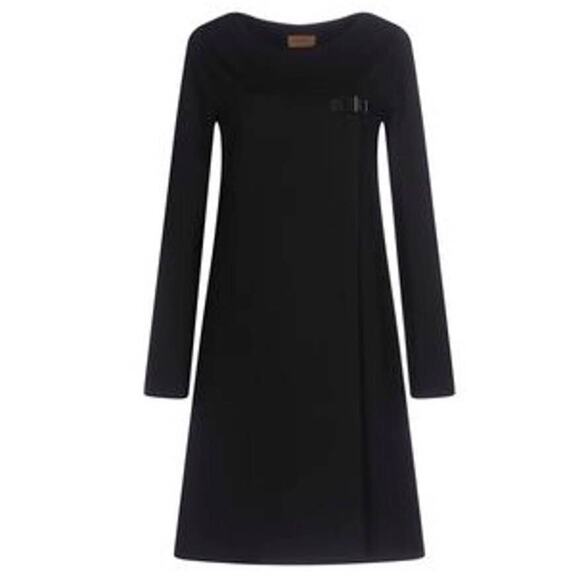Alpha Studio Black Equestrian Style Jersey Shift Dress Women's Sz 6 NWT $220 - Picture 1 of 8